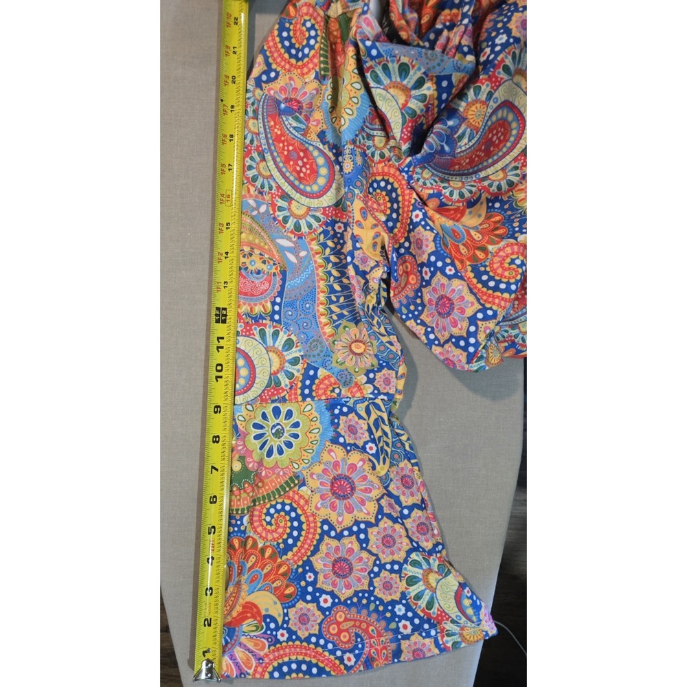 IZURIA Women's Blue Multicolor Paisley Knit Stretch A-Line Dress M 3/4 Bell - Picture 5 of 8